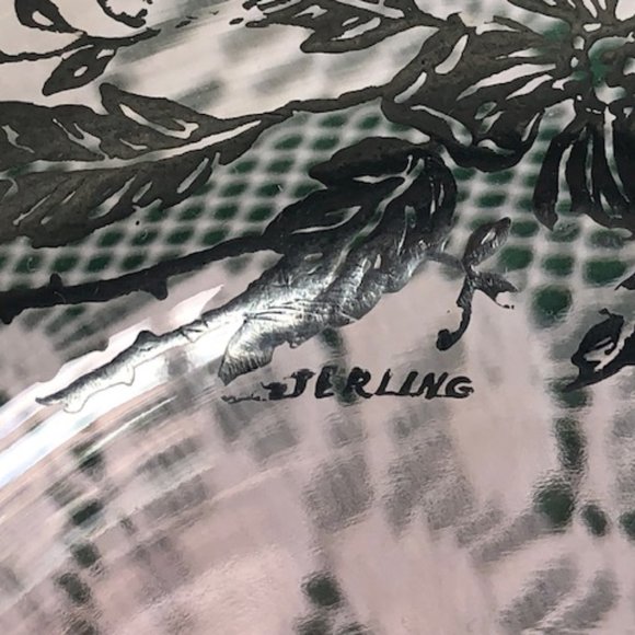 PINK DEPRESSION PEDESTAL CONDIMENT BOWL WITH STERLING OVERLAY FLOWERS - Picture 5 of 7